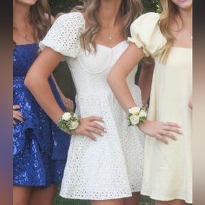 White Eyelet Puff Sleeve Mini Dress